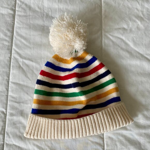 Striped Kids Beanie with Pom Pom - Picture 1 of 8